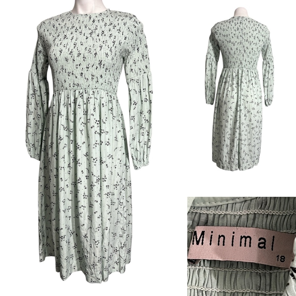 Long Sleeve‎ Floral Dress in Light Green